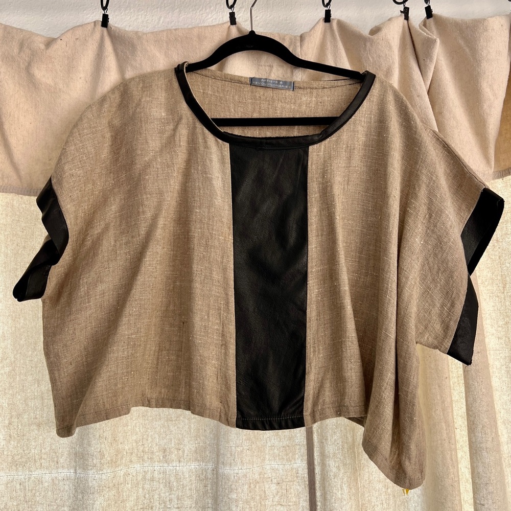 Linen and Leather Box Crop Top Handmade Natural Artists & Revolutionaries
